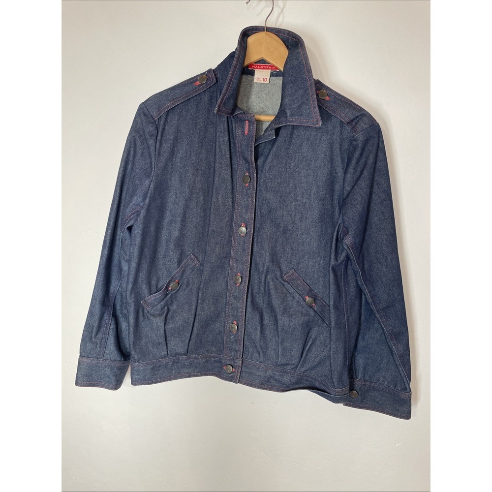 VTG 80s Halston III Blue Denim Jacket Red Stitching SZ 10  50s Vibe 100% Cottooo